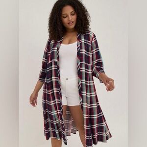 Torrid Maxi Kimono - Challis Plaid Red & Blue Size 00 Bin O